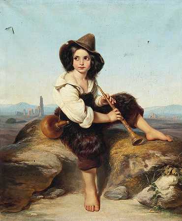 利奥波德·波拉克（Leopold Pollak）的《一个小牧羊人在罗马康帕尼亚河的克劳迪亚水道上弹奏双簧管》