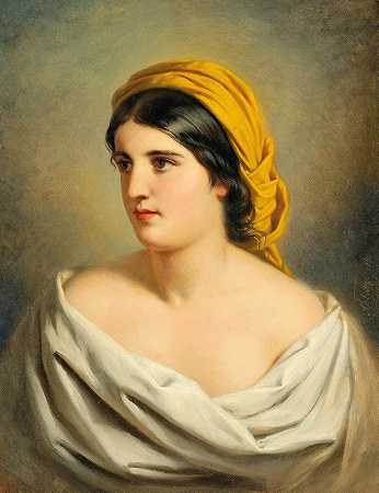 安东·埃伯特的《戴黄色头巾的女人肖像》