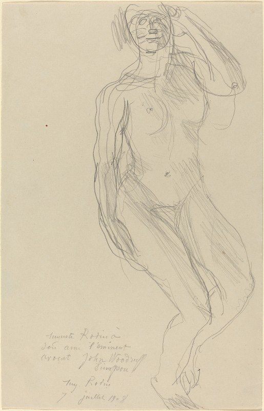 奥古斯特·罗丹的《坐着的裸女向前看》