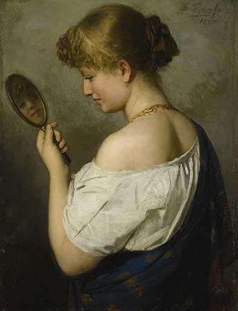 阿道夫·约瑟夫·格拉斯的《戴镜子的少女肖像》