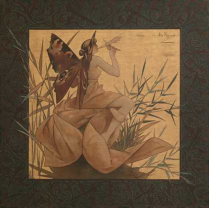 亚历山大·德·里奎尔创作的《在芦苇丛中吹着翅膀的仙女》