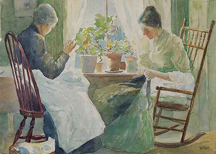 朱利安·奥尔登·韦尔的《两个女人缝纫》