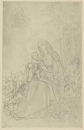 爱德华·冯·施泰尔的《德国风景中的麦当娜与孩子》