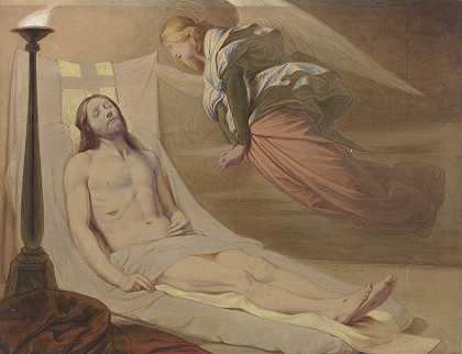 爱德华·冯·施泰尔（Eduard Von Steinle）的《坟墓里的基督，一位哀悼天使盘旋在他身上》