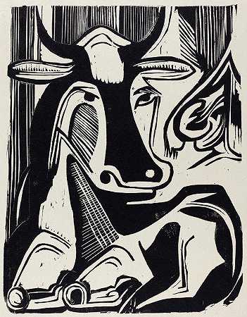 Ernst Ludwig Kirchner的《躺下的大奶牛》（Grosse Liegende Kuh）