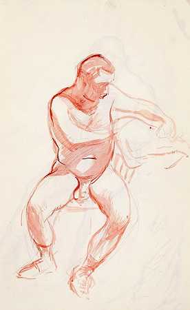 马格努斯·恩克尔（Magnus Enckell）的素描《裸体坐着的男人》