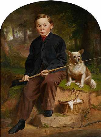 雅各布·考克斯的《查尔斯·H·布鲁尔（与狗一起钓鱼的男孩）肖像》