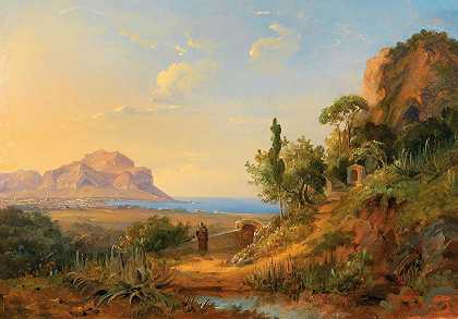 卡尔·摩根斯特恩（Carl Morgenstern）的《西西里岛佩莱格里诺山巴勒莫湾景色》（Monte Pellegrino）