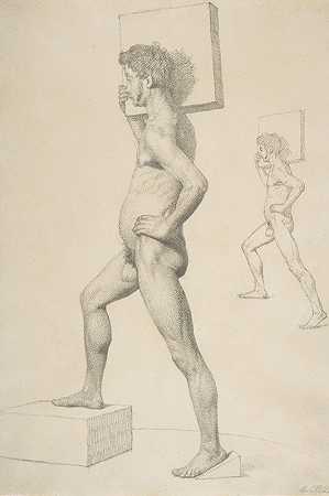Christen Købke的《男性裸体肩扛木块的研究》