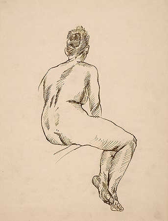 阿尔弗雷德·威廉·芬奇的《裸体排练，坐着的女人》