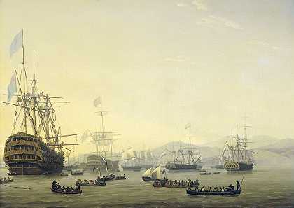 1816年8月26日，尼古拉斯·鲍尔轰炸阿尔及尔之前，埃克斯茅斯勋爵指挥的“夏洛特女王号”上的战争委员会