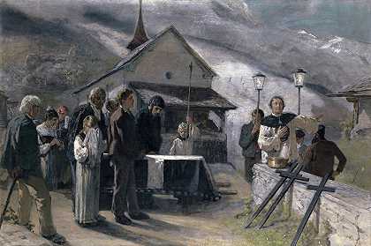 “斯皮林根滑坡后的葬礼，乌里1887年，恩斯特·施蒂克伯格（Ernst Stückelberg）