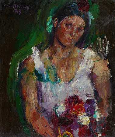 安东·科利格的《带花艺术家的妻子》