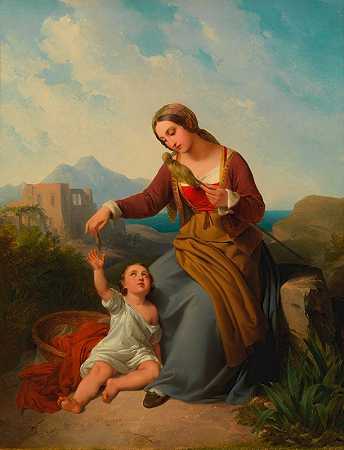 约翰·内波穆克·恩德的《意大利带孩子的农妇》