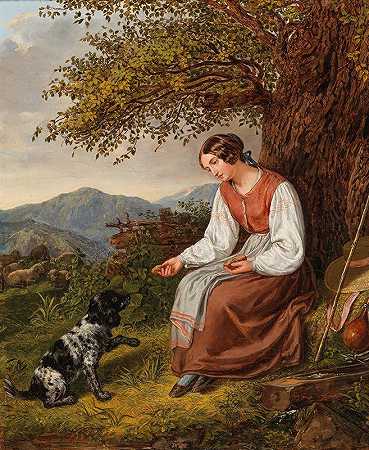 约瑟夫·拉沃斯的《牧羊人与狗一起休息》
