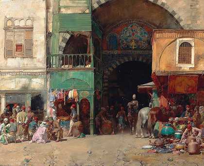 阿尔贝托·帕西尼的《君士坦丁堡巴扎入口处的市场》
