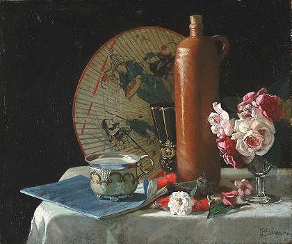 托马斯·霍文登的《扇子与玫瑰的静物》