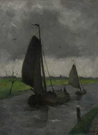 爱德华·卡尔森的《带帆驳船的水道》