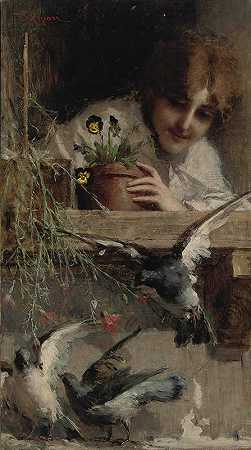 维吉利奥·里帕里的《窗前的鸽子》