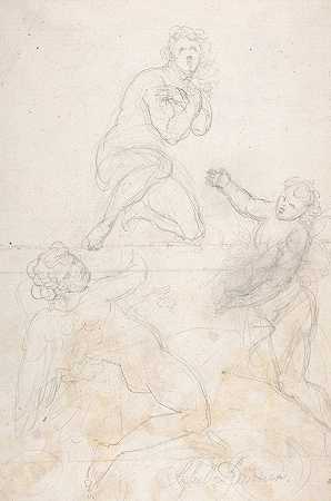 格奥尔格·拉斐尔·唐纳的《跪着的裸体女性和两个天使研究》