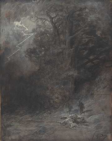 古斯塔夫·多雷的《风景中的骑手和死马》