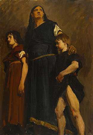 “梅罗文吉夫人和两个孩子