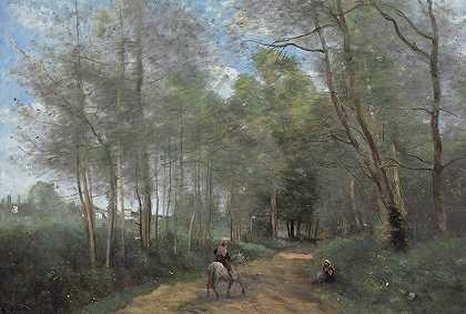 “城市Avray-森林入口处的骑士，作者：Jean-Baptiste-Camille Corot