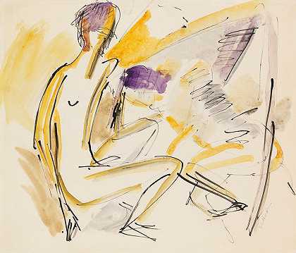恩斯特·路德维希·凯尔希纳（Ernst Ludwig Kirchner）的《裸体坐在沙滩上躺着》