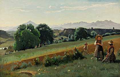 “Mornex（上萨瓦）-在后面，由Jean Baptiste Camille Corot主持