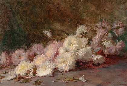 罗伯特·威尔顿·洛克伍德的《粉白菊花的静物》