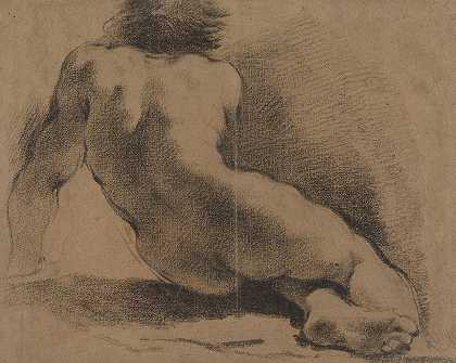 《Guercino从背后看到的坐着的裸体男孩》