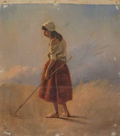 约翰·达尼埃尔·科尔曼的《手持棍棒的站立农民女孩》