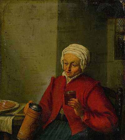 阿德里安·范·奥斯塔德（Adrian van Ostade）的《一个拿着水壶和杯子的女人》