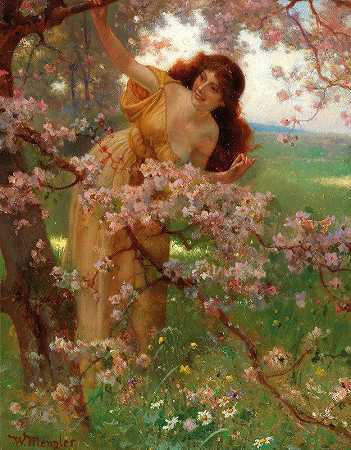 威廉·门茨勒的《花园里开花的树》