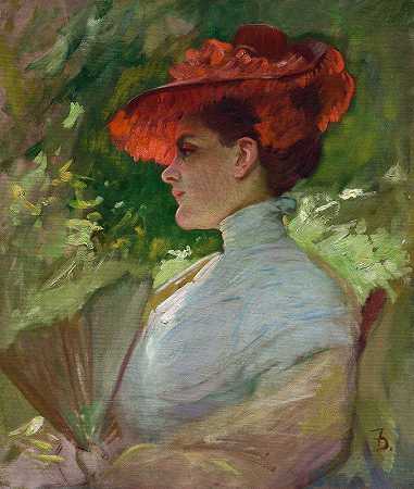 弗兰克·杜维内克的《戴红帽的女士》（玛吉·威尔逊肖像）