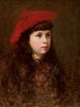 毛里西·特尔巴茨（Maurycy Trębacz）的《戴红色贝雷帽的女孩肖像》
