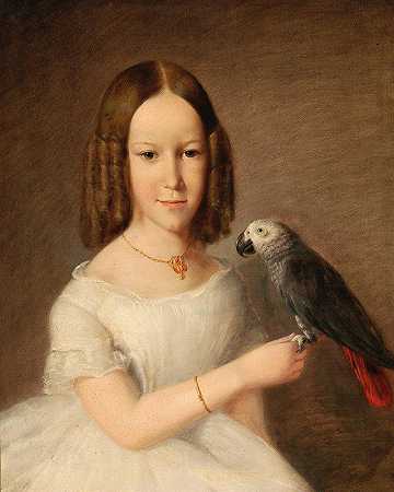 “无名氏的灰鹦鹉女孩肖像”