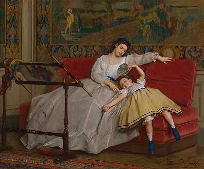 古斯塔夫·莱昂纳德·德·琼格的《母亲和她的小女儿》