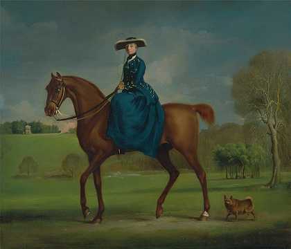 乔治·斯塔布斯《穿着查尔顿狩猎服装的康宁斯比伯爵夫人》