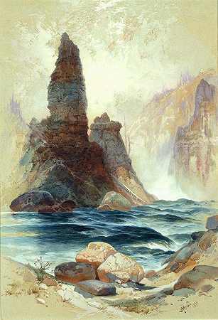 托马斯·莫兰的《塔瀑布之上，黄石》