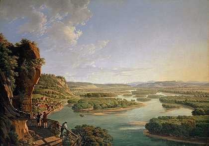 彼得·伯曼（Peter Birmann）从莱茵河沿岸的伊斯特因科洛茨河（Isteinerklotz）向巴塞尔方向看风景