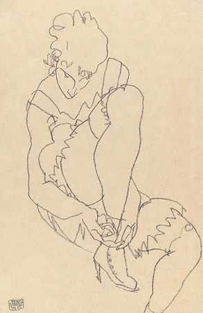 埃贡·席勒的《扣鞋带的女人》