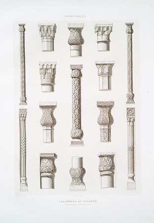 “阿拉伯花纹柱子和柱子，套件和细节