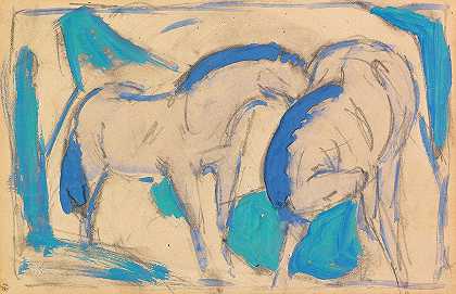 “两匹马，蓝绿色，弗朗茨·马克