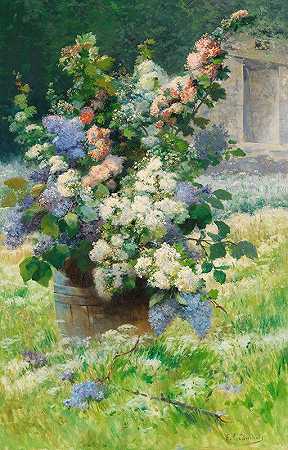 《丁香枝和蜀葵》，作者：Eugène Henri Cauchois