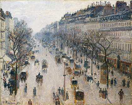 卡米尔·皮萨罗（Camille Pissarro）的《冬天早晨的蒙马特大道》（The Boulevard Montmartre on a Winter Morning）