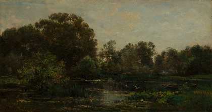 查尔斯·弗朗索瓦·道比尼的《白鹳的河流风景》
