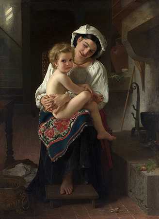 威廉·阿道夫·布格罗的《年轻的母亲凝视着她的孩子》