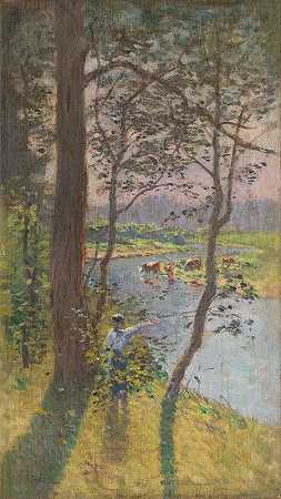 费迪南德·卡托纳（Ferdinand Katona）的《河流和牲畜浇水风景》