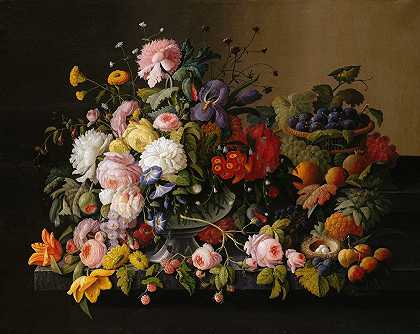 Severin Roesen的《静物：花与果》